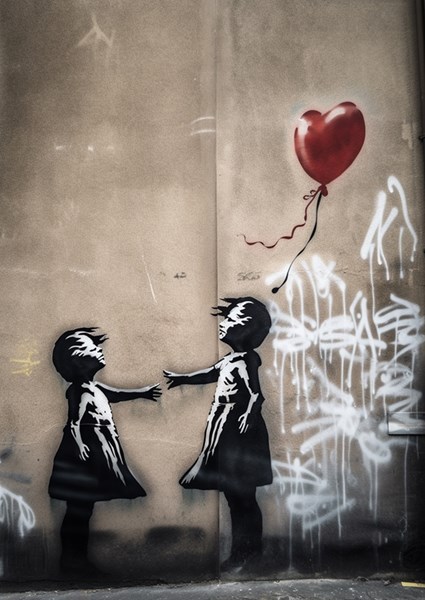 Pheonix with prints Printler Girls posters & Balloon, Banksy - by