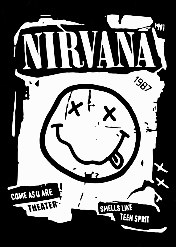 Nirvana Sourire Noir Blanc affiches et impressions par Rockystr