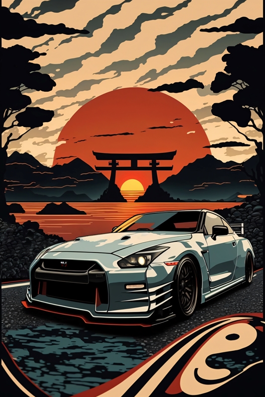 Nissan Skyline GTR R35 Retro posters & prints by Pixaverse