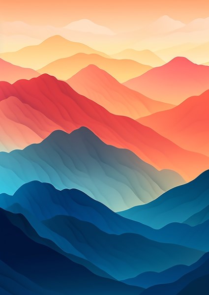 Eine bunte Landschaft Berge Poster von Max Ronn | Printler
