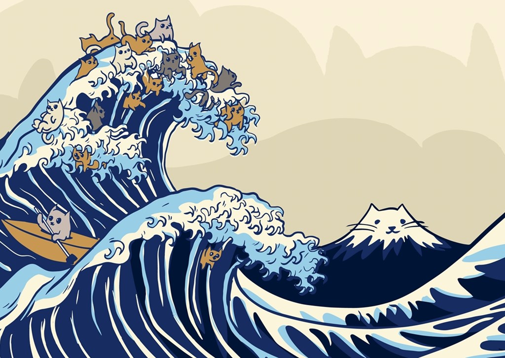 L'onda di Kanagawa con i gatti poster & stampe di Max Ronn - Printler