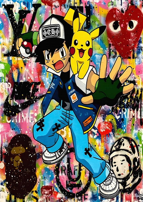 ศิลปะ :: จิตรกรรม :: สีน้ำ :: Pokemon Trainer Watercolor Commission Anime  Cute Kawaii Art Style Family Pet Memorial Gift with Simple Background (  CUSTOM ORDER )