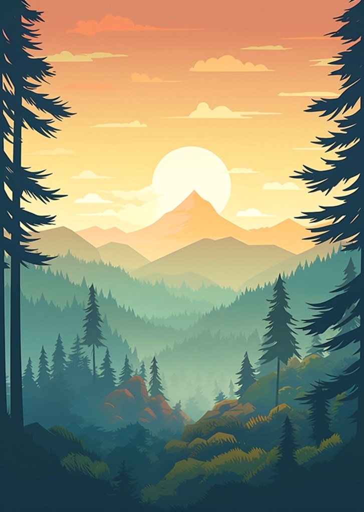 Sonnenuntergang im Wald Natur Poster von Max Ronn | Printler