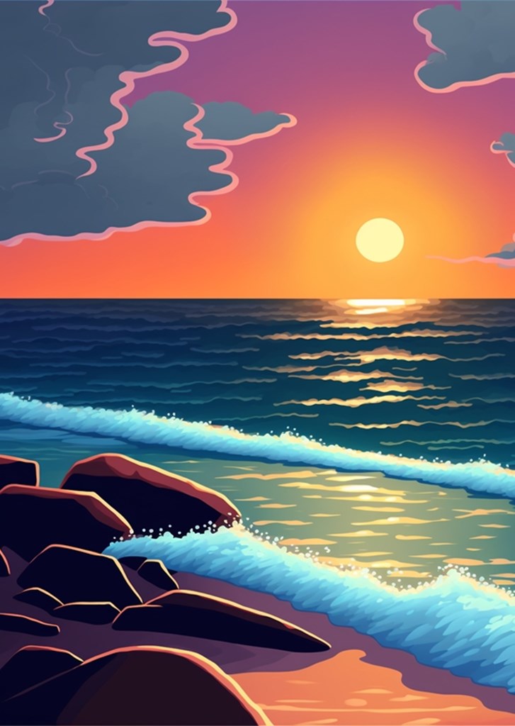 Sonnenuntergang am Meer Wellen Poster von Max Ronn | Printler
