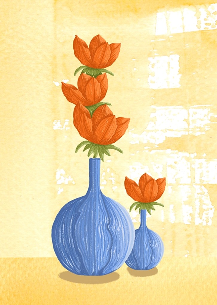 Rote Blumen in Vasen Poster von Edita Brus | Printler