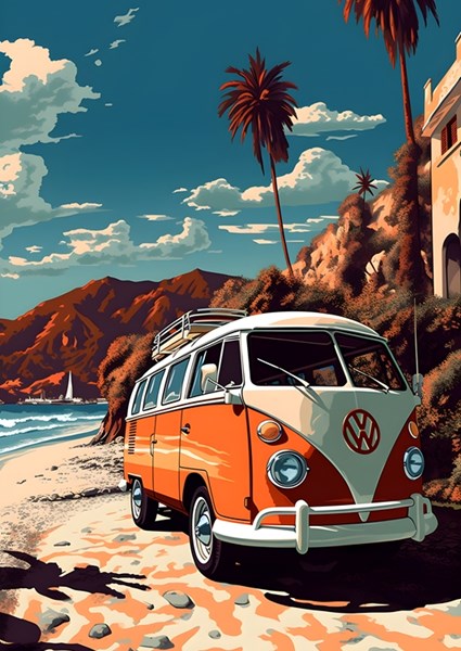 VW Transporter Bus am Strand affiches et impressions par Pixaverse -  Printler