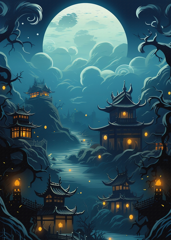 Japanese Night Scene Poster Painting sale canvas 16*24 inch