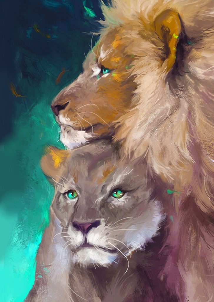 Löwe und Löwin Poster von Animal World | Printler