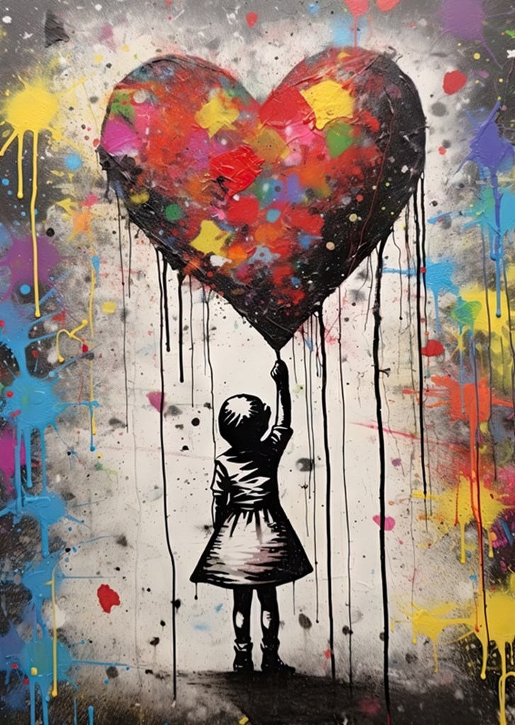 Banksy prints x posters the Daniel Girl Decker Printler - heart by and &