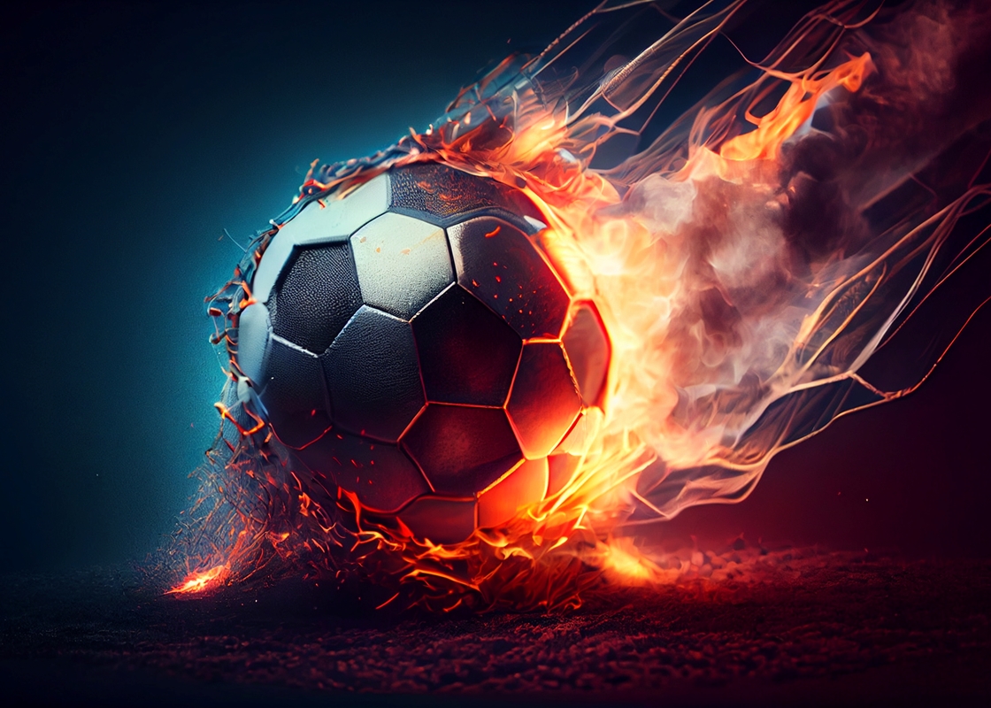 Soccer ball fire plakáty a Art Prints od Moritz Uebe - Printler